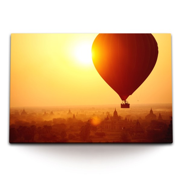 Paul Sinus Art 120x80cm Wandbild auf Leinwand Myanmar Asien Heißluftballon Sonnenuntergang Abendrot