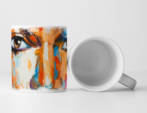 Paul Sinus Art Tasse Geschenk Illustration – fantasievolles farbenfrohes Frauengesicht