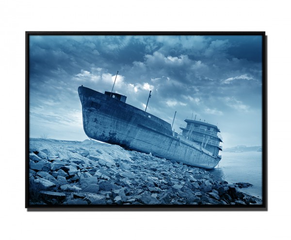 Paul Sinus Art 105x75cm Leinwandbild Petrol Gestrandetes Schiff