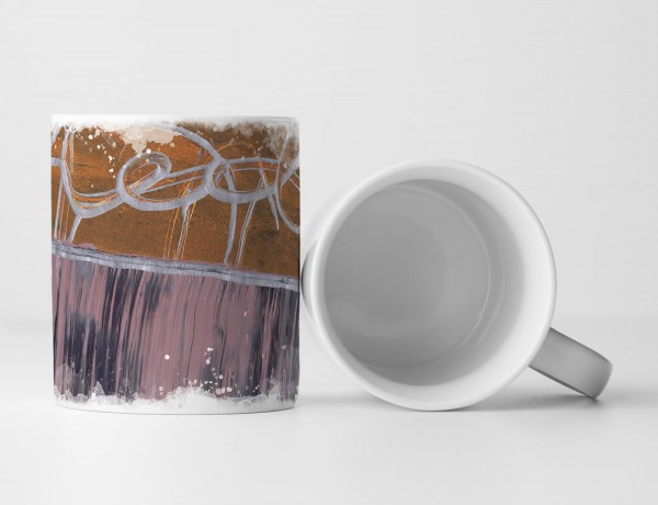 Paul Sinus Art Tasse Geschenk zur Hälfte sienna mit grau, andere Hälfte rosig-braun mit dunkelgrau streifen