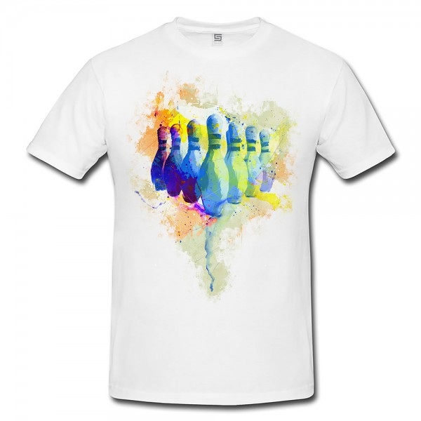 Paul Sinus Art Bowling Pins Herren T- Shirt , Stylisch aus Paul Sinus Aquarell Color