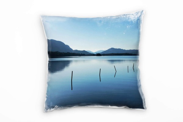 Paul Sinus Art See, blau, Irland, Bergkette Deko Kissen 40x40cm für Couch Sofa Lounge Zierkissen