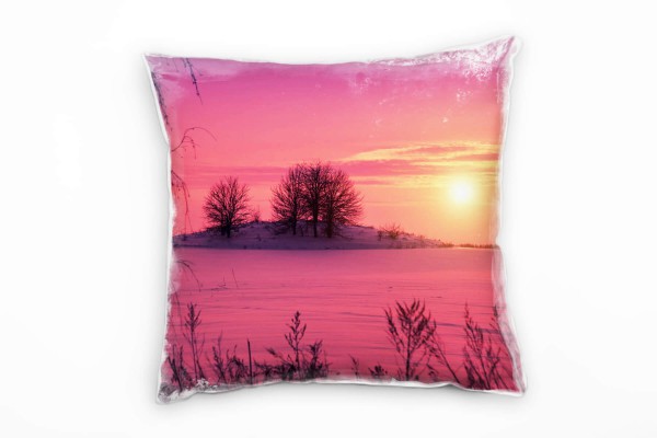 Paul Sinus Art Winter, Sonnenuntergang, Schnee, pink, gelb Deko Kissen 40x40cm für Couch Sofa Lounge Zierkissen