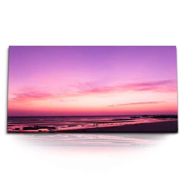 Paul Sinus Art Kunstdruck Bilder 120x60cm Rosa Himmel Natur Meer Horizont Sonnenuntergang Strand