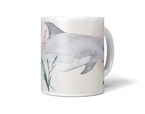 Paul Sinus Art Dekorative Tasse mit schönem Motiv Delfin Blumen Wasserfarben Pastellton Aquarell