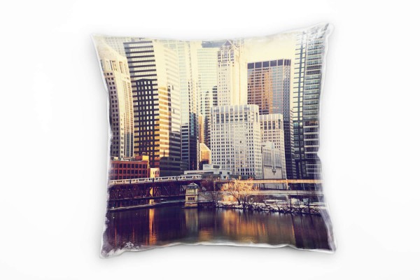 Paul Sinus Art City, Chicago, Hochhäuser, braun, grau Deko Kissen 40x40cm für Couch Sofa Lounge Zierkissen