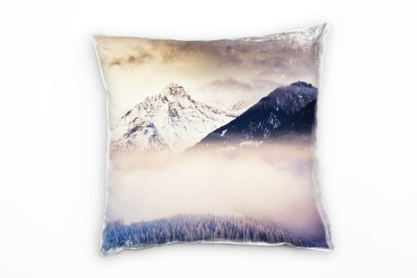 Paul Sinus Art Winter, braun, grau, weiß, Berge, Wald, Schnee Deko Kissen 40x40cm für Couch Sofa Lounge Zierkissen