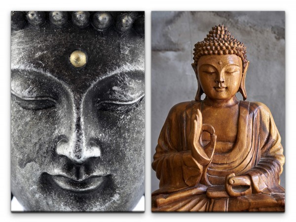 Paul Sinus Art 2 Bilder je 60x90cm Buddha Buddhakopf Statue Buddhismus Meditation Yoga Achtsamkeit