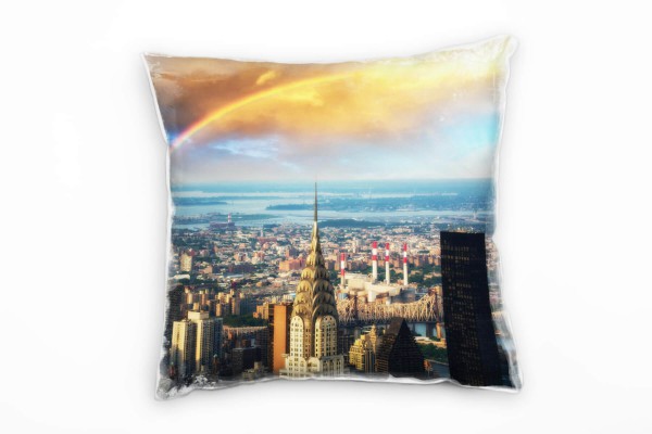 Paul Sinus Art City, orange, blau, Manhattan, New York, Sonne Deko Kissen 40x40cm für Couch Sofa Lounge Zierkissen