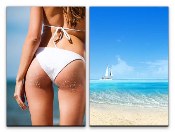 Paul Sinus Art 2 Bilder je 60x90cm Bikini Sexy Meer Segelboot Horizont Traumurlaub Sommer