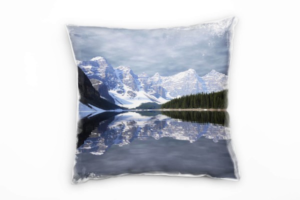 Paul Sinus Art Seen, schneebedeckte Berge, Wald, grau, grün Deko Kissen 40x40cm für Couch Sofa Lounge Zierkissen