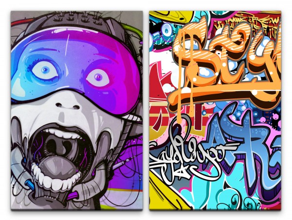 Paul Sinus Art 2 Bilder je 60x90cm Cyborg StreetArt Bunt Graffiti Jugendzimmer Wand Cool