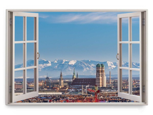 Wandbild 120x80cm Fensterbild München Alpen Berge Deutschland Schneegipfel