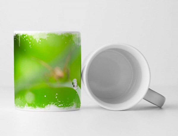 Paul Sinus Art Tasse Geschenk Naturfotografie – Wassertropfen auf grünem Blatt