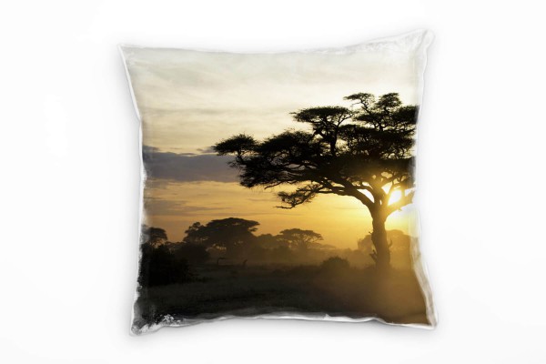 Paul Sinus Art Landschaft, orange, schwarz, Sonnenuntergang, Afrika Deko Kissen 40x40cm für Couch Sofa Lounge Zierk