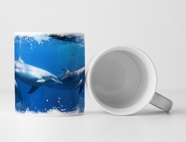 Paul Sinus Art Tasse Geschenk Tierfotografie – Delfingruppe unter einer Meereswellle