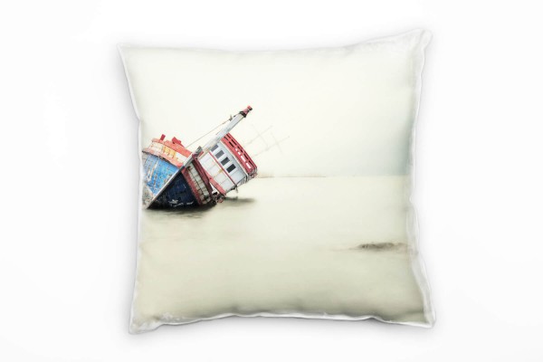 Paul Sinus Art Meer, umgekipptes Schiffsfrack, grau, rot, blau Deko Kissen 40x40cm für Couch Sofa Lounge Zierkissen