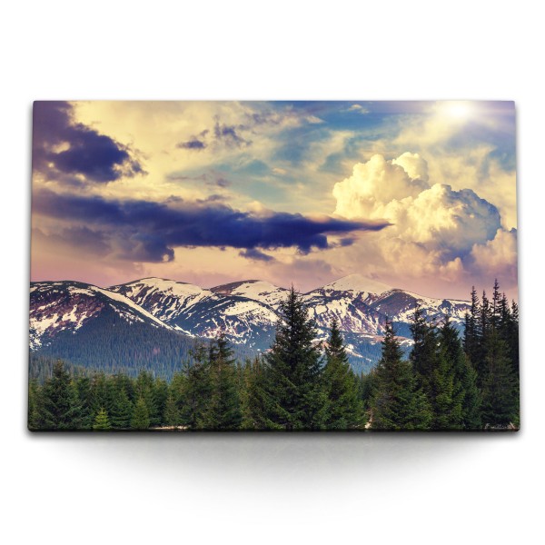 Paul Sinus Art 120x80cm Wandbild auf Leinwand Berge Landschaft Schnee Alaska Natur dunkle Wolken