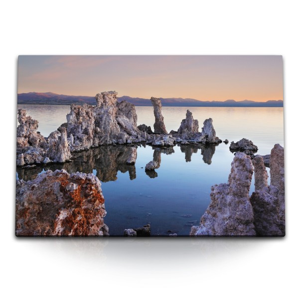 Paul Sinus Art 120x80cm Wandbild auf Leinwand Mono Lake USA Kalifornien See Sonnenuntergang