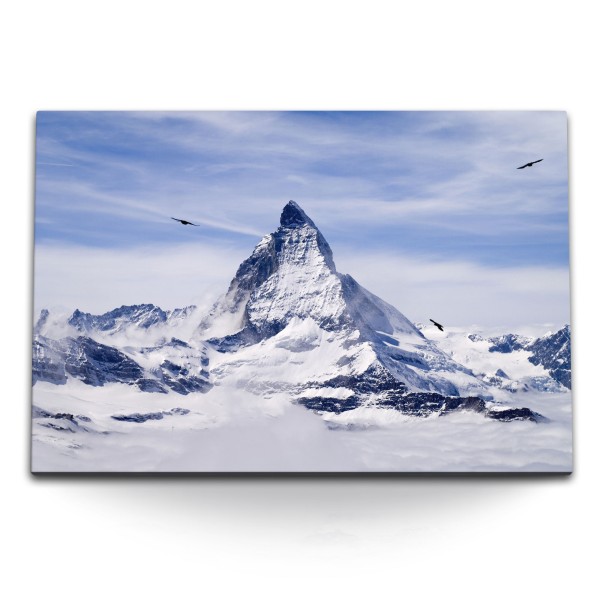 Paul Sinus Art 120x80cm Wandbild auf Leinwand Berggipfel Berg Alpen Schnee Weiß Gipfel