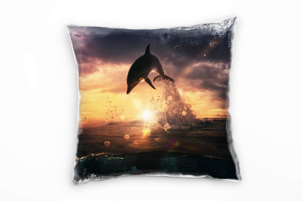 Paul Sinus Art Strand und Meer, Delfin, Sonnenstrahlen, orange Deko Kissen 40x40cm für Couch Sofa Lounge Zierkissen