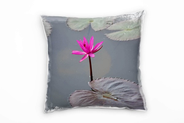 Paul Sinus Art Blumen, Seerose, pink, grau Deko Kissen 40x40cm für Couch Sofa Lounge Zierkissen