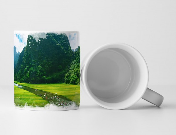 Paul Sinus Art Tasse Geschenk Landschaftsfotografie – Reisfelder am Fluss NinhBinh Vietnam