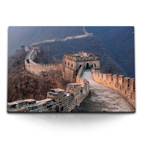 Paul Sinus Art 120x80cm Wandbild auf Leinwand Chinesische Mauer China Berge Natur