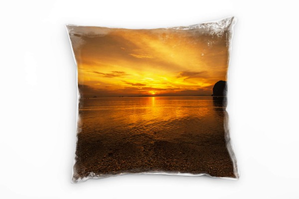 Paul Sinus Art Strand und Meer, orange, Sonnenuntergang Deko Kissen 40x40cm für Couch Sofa Lounge Zierkissen