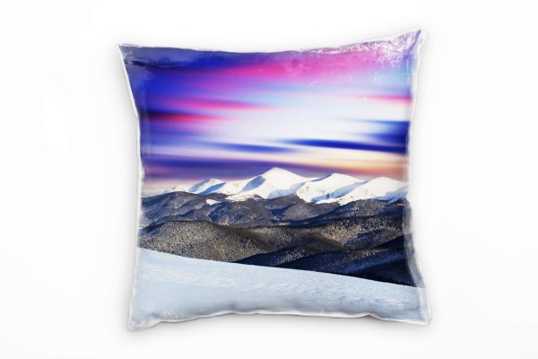 Paul Sinus Art Landschaft, Winter, blau, pink, weiß, Berge Deko Kissen 40x40cm für Couch Sofa Lounge Zierkissen