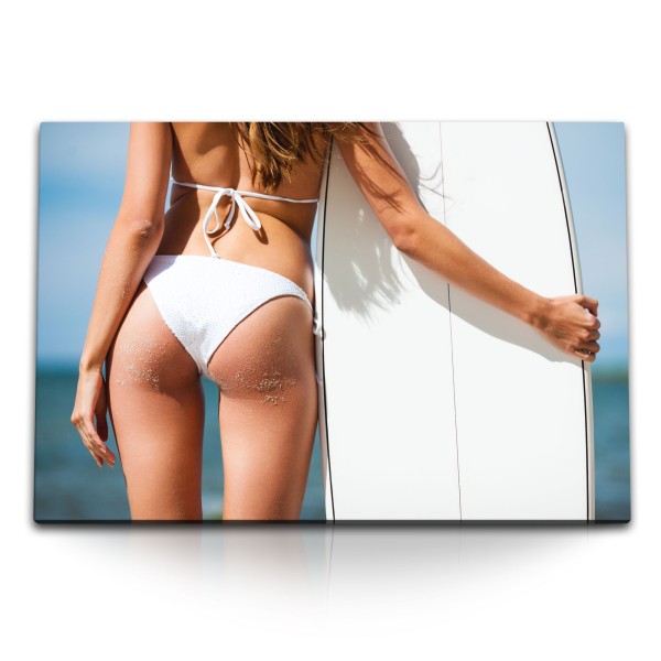 Paul Sinus Art 120x80cm Wandbild auf Leinwand Sexy Bikini Surfbrett Surfen Sommer Sonne Strand