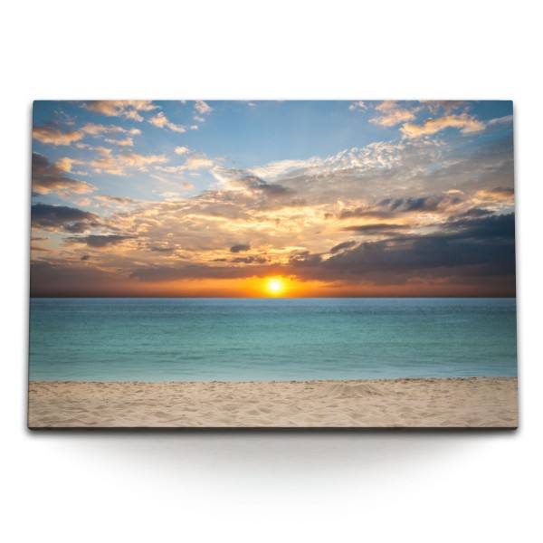 Paul Sinus Art 120x80cm Wandbild auf Leinwand Strand Meer Horizont Sonnenuntergang Ozean