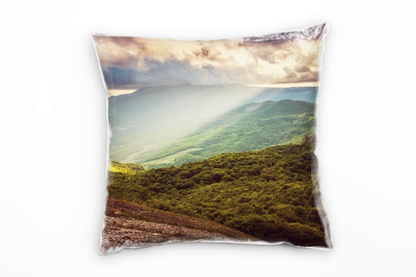 Paul Sinus Art Landschaft, braun, grün, bewaldete Hügel, Lichtstrahl Deko Kissen 40x40cm für Couch Sofa Lounge Zier