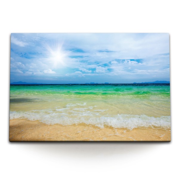 Paul Sinus Art 120x80cm Wandbild auf Leinwand Blauer Himmel Horizont Meer Sonnenschein