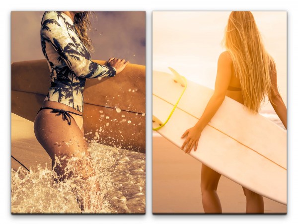 Paul Sinus Art 2 Bilder je 60x90cm Surferin Surfen Sommer Bikini Meer Urlaub Surfbrett