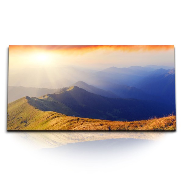 Paul Sinus Art Kunstdruck Bilder 120x60cm Berge Berglandschaft Sonnenuntergang Natur Blau