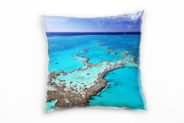 Paul Sinus Art Meer, türkis, braun, Great Barrier Reef, Riff Deko Kissen 40x40cm für Couch Sofa Lounge Zierkissen