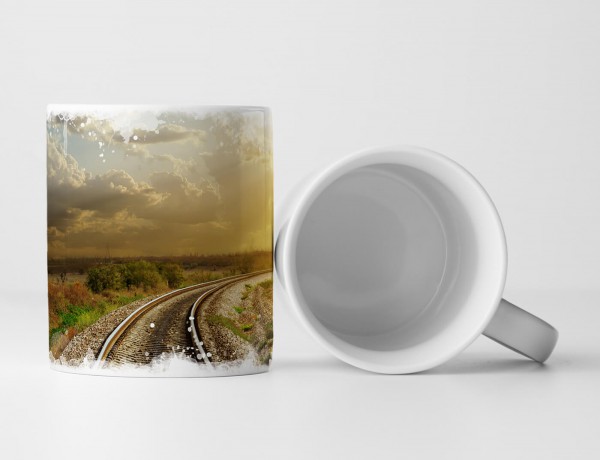 Paul Sinus Art Tasse Geschenk Landschaftsfotografie – Gleise Richtung Sonnenaufgang