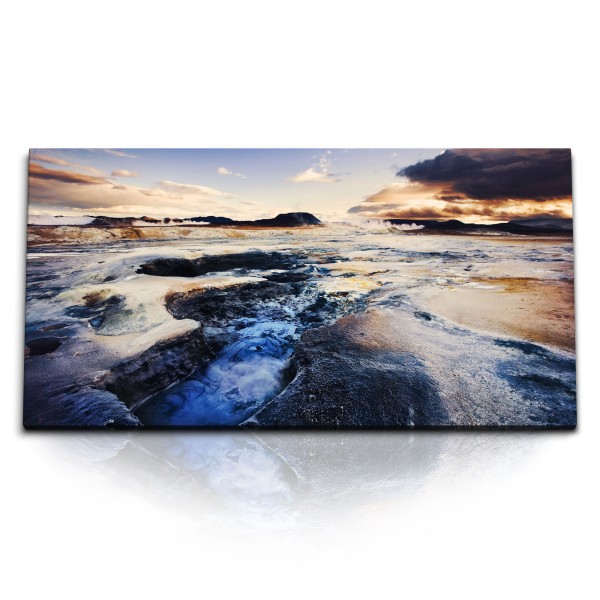 Paul Sinus Art Kunstdruck Bilder 120x60cm Geothermale Landschaft Island Sonnenuntergang Wolken