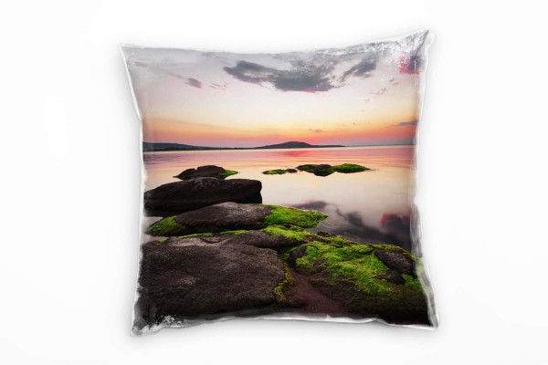 Paul Sinus Art Meer, Sonnenuntergang, Spiegelung, orange, grau Deko Kissen 40x40cm für Couch Sofa Lounge Zierkissen