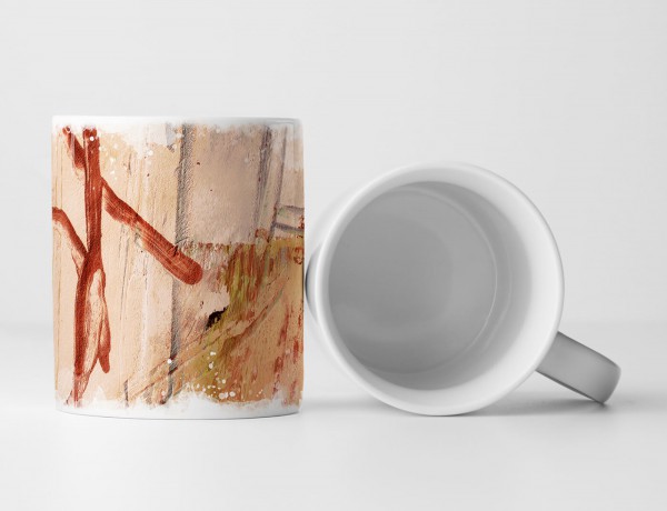 Paul Sinus Art Tasse Geschenk hell lachsfarbener Hintergrund, roten auffälligen Elementen