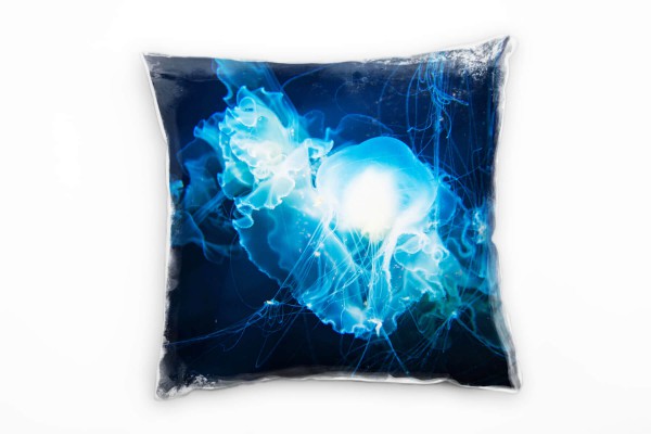 Paul Sinus Art Tiere, Qualle, blau, türkis Deko Kissen 40x40cm für Couch Sofa Lounge Zierkissen