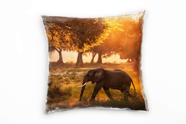 Paul Sinus Art Tiere, Elefant, Sonne, orange, braun Deko Kissen 40x40cm für Couch Sofa Lounge Zierkissen