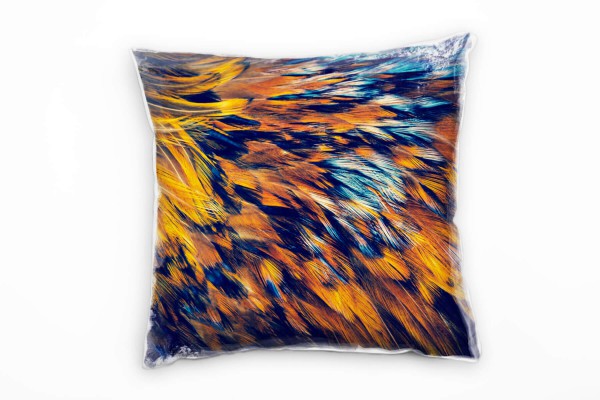 Paul Sinus Art Macro, Tiere, Federn, orange, blau Deko Kissen 40x40cm für Couch Sofa Lounge Zierkissen