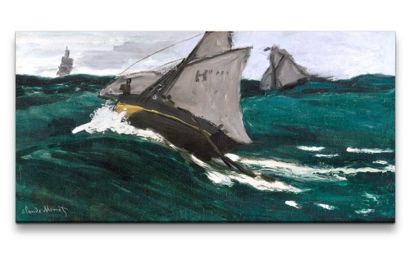 Paul Sinus Art Remaster 120x60cm Claude Monet Impressionismus weltberühmtes Wandbild The Green Wave Boot Wellen