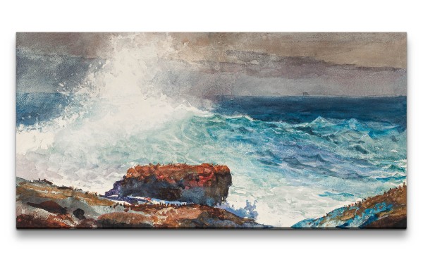 Paul Sinus Art Remaster 120x60cm Winslow Homer weltberühmtes Wandbild Incoming Tide Meer Felsen Wellen