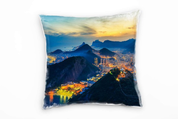 Paul Sinus Art City, Rio de Janeiro, Brasilien, Dämmerung, blau Deko Kissen 40x40cm für Couch Sofa Lounge Zierkisse