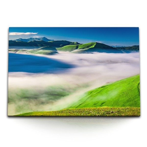 Paul Sinus Art 120x80cm Wandbild auf Leinwand Castelluccio Umbrien Italien Berge Hügel Nebel