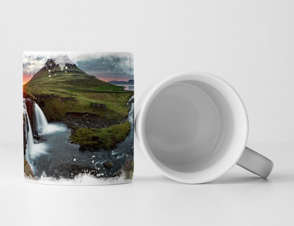 Paul Sinus Art Tasse Geschenk Landschaftsfotografie – Kirkjufell Wasserfall bei Sonnenuntergang Island