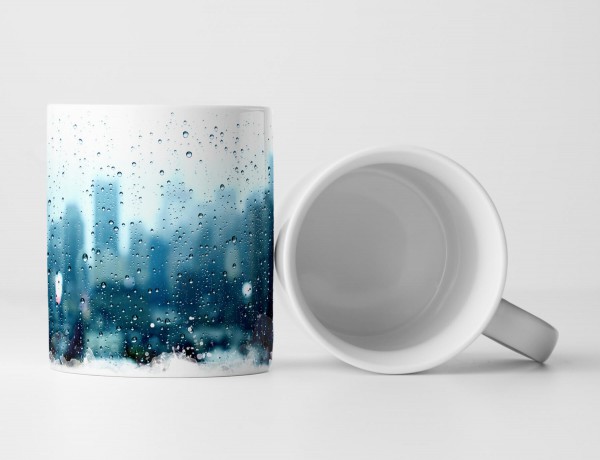 Paul Sinus Art Tasse Geschenk abstraktes Bild – Tropfen auf blauem Grund